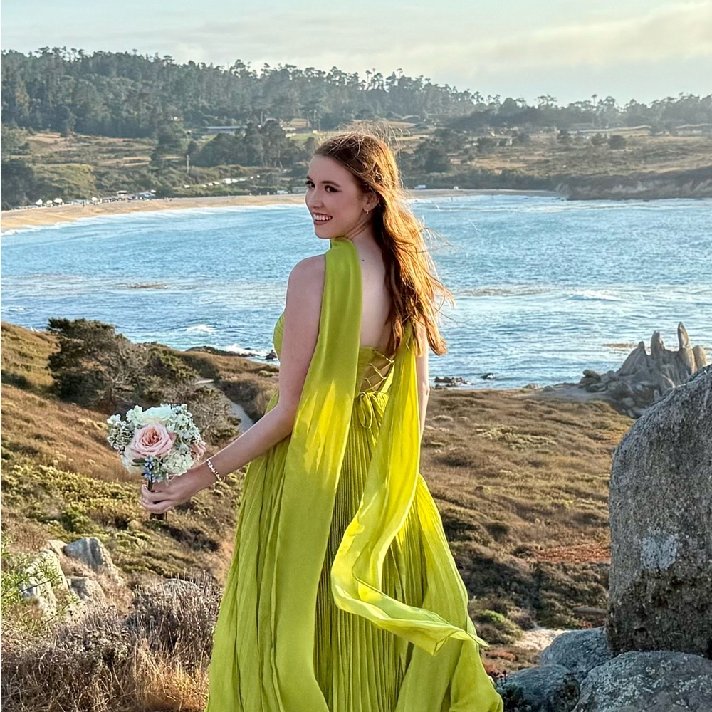 Green dress with scarf